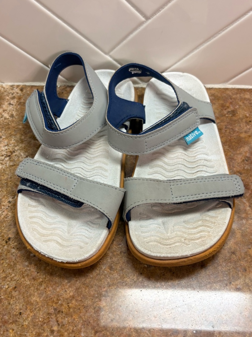 Native Kids Grey and Navy Adjustable Double-Strap Sandals
